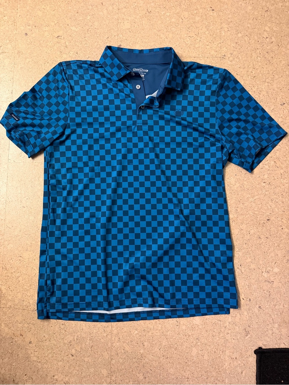 Good Good golf Men's Teal and Navy Checkered Polo